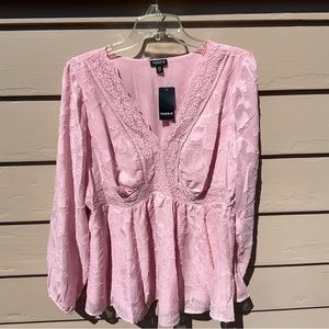 Torrid Pink Lace Babydoll Floral Empire Waste Semi Sheer Shirt Blouse Size 10 ML